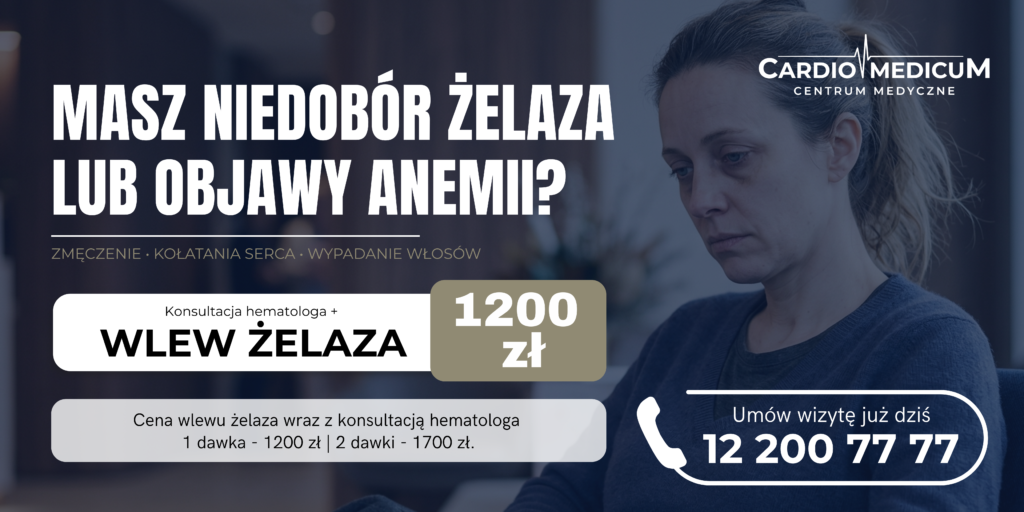 Zmęczona kobieta z objawami anemii. Oferta wlewu żelaza.